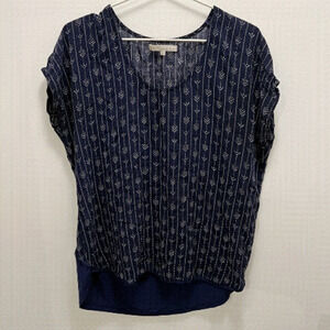 MONK & LOU | Navy Blue And White Aztec Pattern High Low Sleeveless Blouse size M